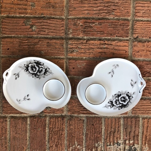 Set of 2 Kutani Hand Painted China Porcelain Black Rose Tea Time Snack Plates - Picture 1 of 8